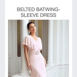 Pink Belted Batwing-Sleeve Dress